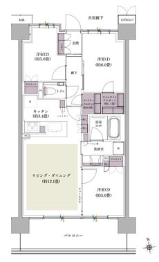 ザ・パークハウス 北綾瀬 間取り S-70A type（BASIC）