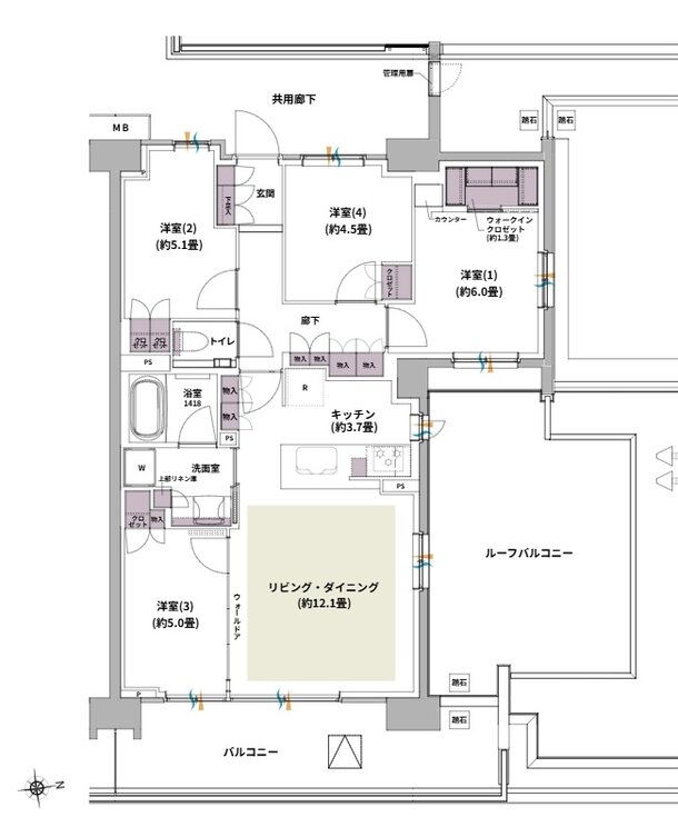 ザ・パークハウス 北綾瀬 間取り E-81Ar1 type（BASIC）