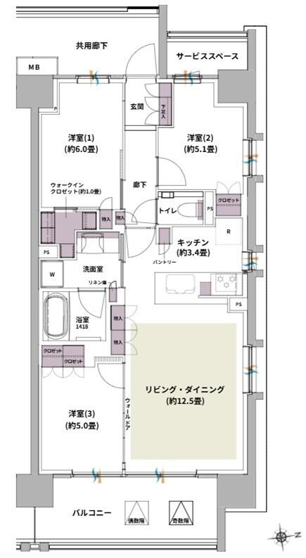 ザ・パークハウス 北綾瀬 間取り E-70A type（BASIC）