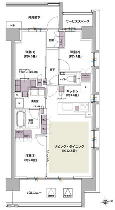 ザ・パークハウス 北綾瀬 間取り E-70A type（BASIC）