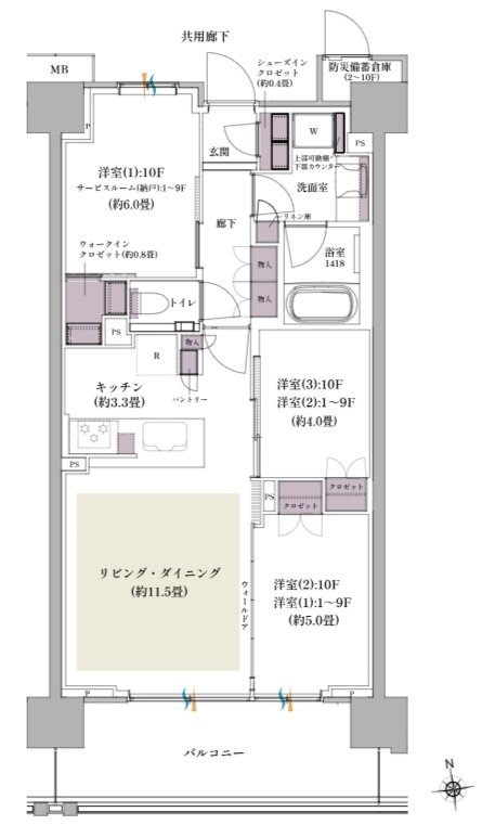 ザ・パークハウス 北綾瀬 間取り S-67A type（BASIC）