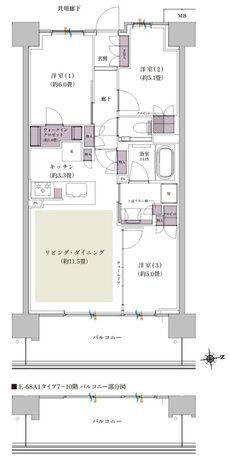 ザ・パークハウス 北綾瀬 間取り E-68A1（BASIC）［第1期］