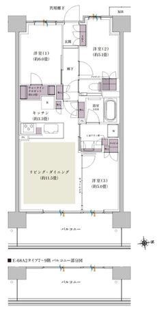 ザ・パークハウス 北綾瀬 間取り E-68A2 （BASIC）［第1期］