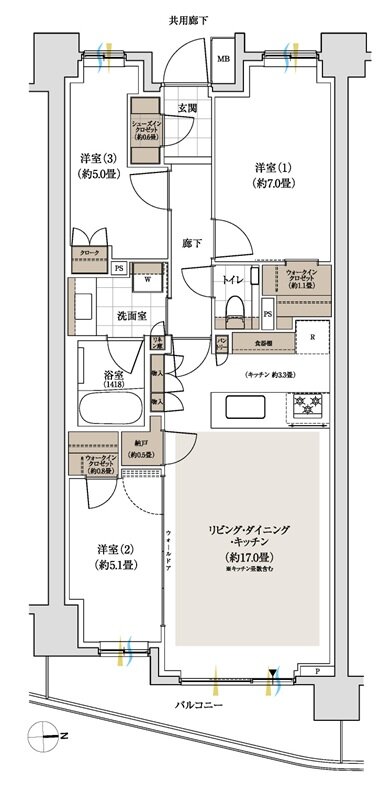 パークホームズ下北沢ガーデン 間取り Kタイプ