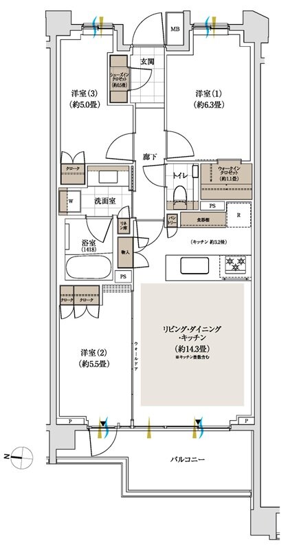 パークホームズ下北沢ガーデン 間取り Bタイプ