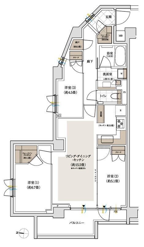 パークホームズ下北沢ガーデン 間取り Aタイプ