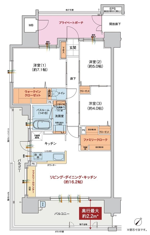 ヴェルディ呉本通［ヴィアーレ］ 間取り A type（2〜15階）