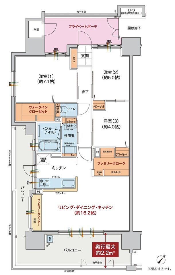 ヴェルディ呉本通［ヴィアーレ］ 間取り A type（2〜15階）