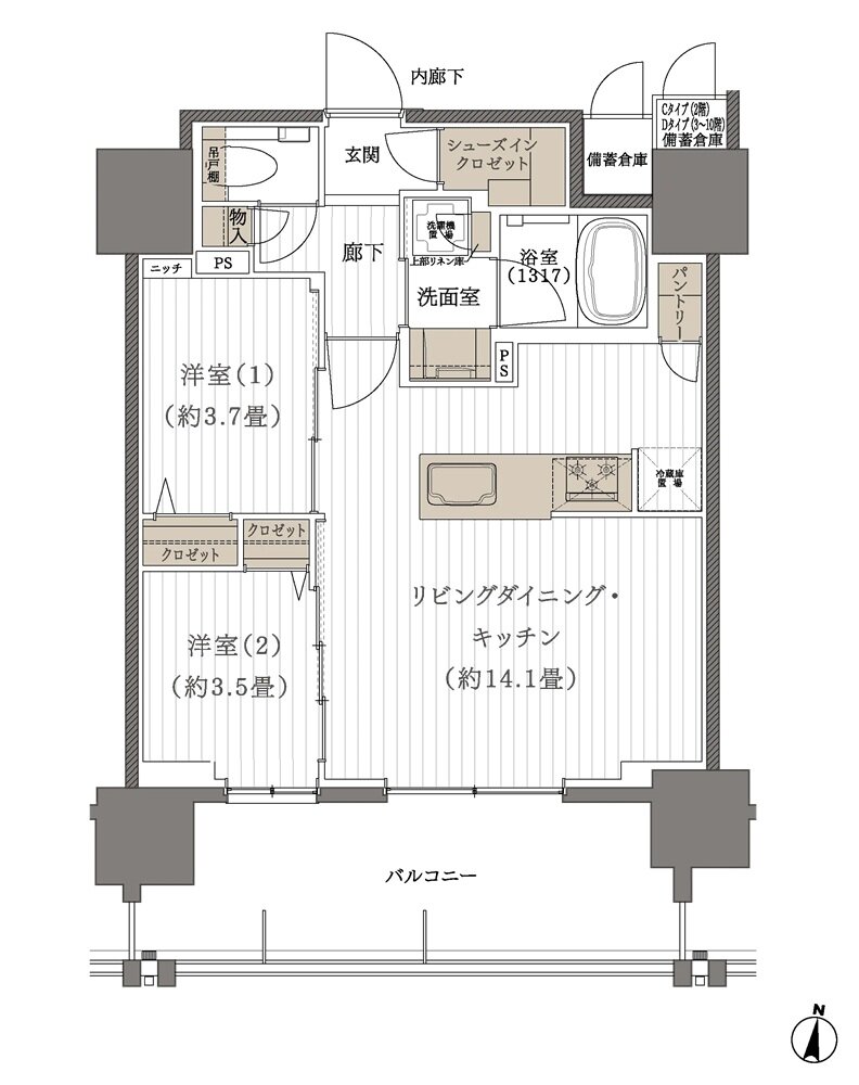 デュオヒルズ高取 間取り Bタイプ(1期2次)
