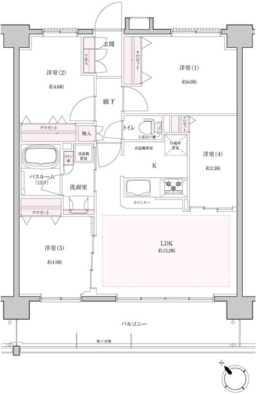 リスティア武蔵浦和ブリシアコート 間取り B type