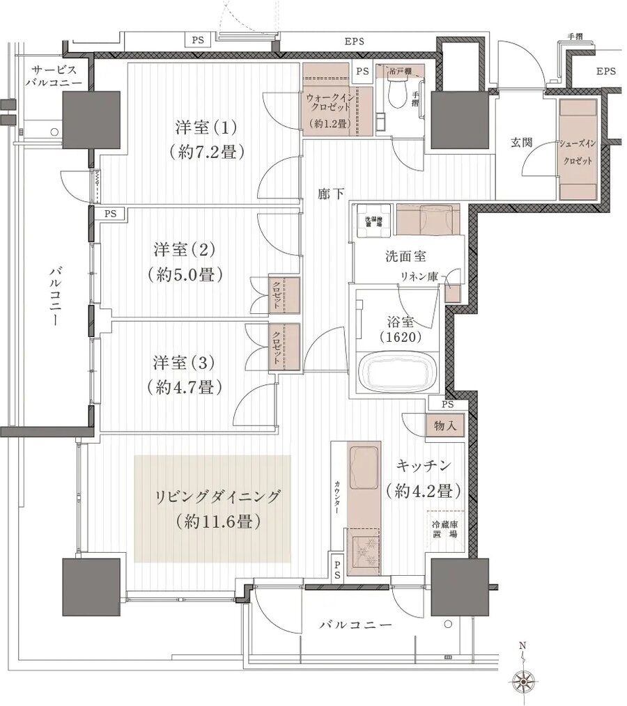 (仮称)岡山表町再開発タワーマンションプロジェクト 間取り Aタイプ