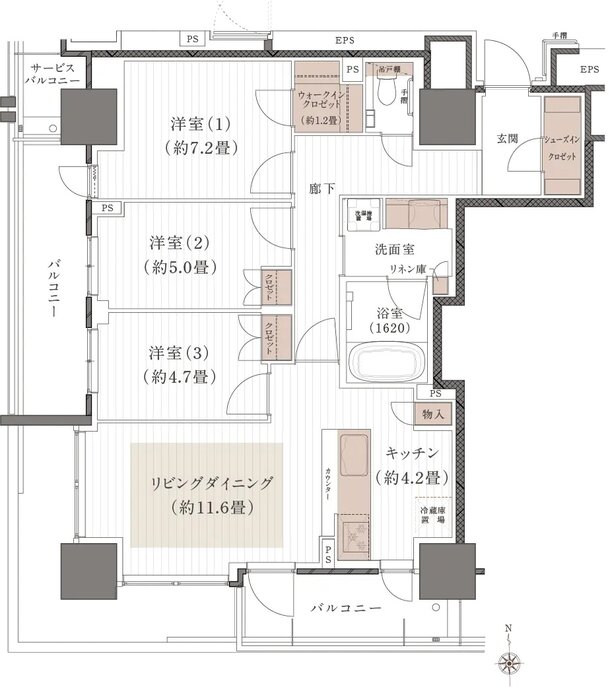 (仮称)岡山表町再開発タワーマンションプロジェクト 間取り Aタイプ