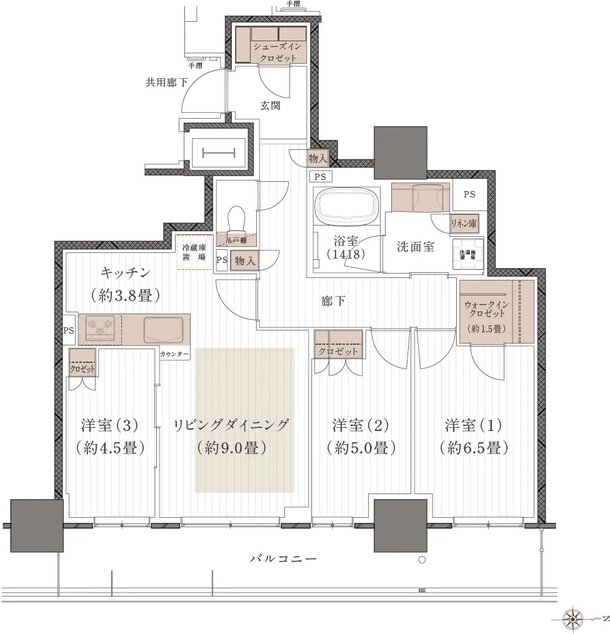 (仮称)岡山表町再開発タワーマンションプロジェクト 間取り Fタイプ