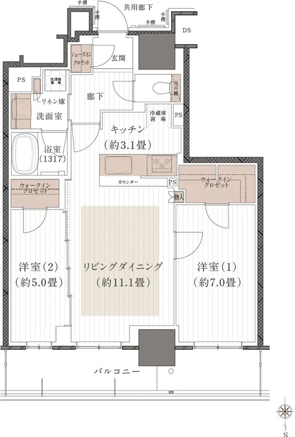 (仮称)岡山表町再開発タワーマンションプロジェクト 間取り Hタイプ