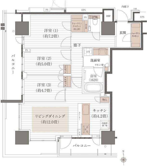 デュオヒルズ岡山表町タワー 間取り A2タイプ