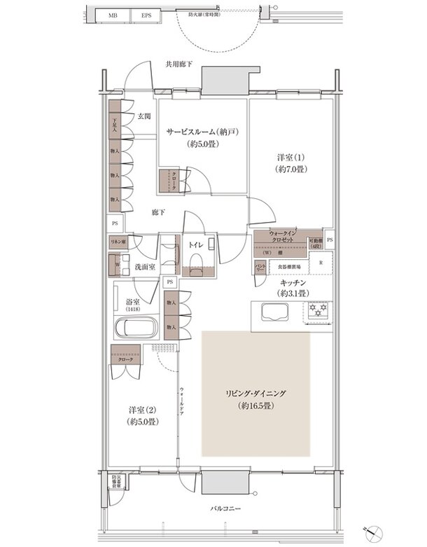 パークホームズ千田町 間取り Hタイプ