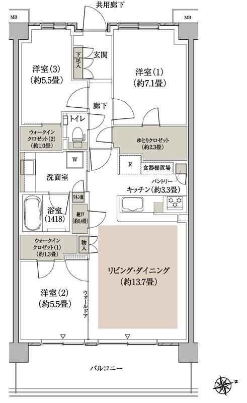 パークホームズ流山おおたかの森ソライエ 間取り B-81Cbタイプ