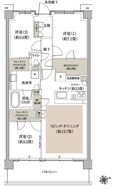 パークホームズ流山おおたかの森ソライエ 間取り B-81Cbタイプ