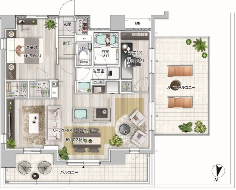 K HOUSE 大宮 間取り Er TYPE（2LDK変更プラン）