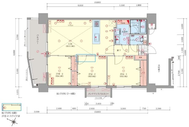 New Wave Residence Hantagawa 間取り B2 TYPE／B3 TYPE