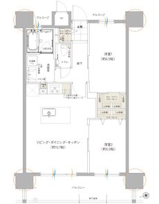 ワイズエステムコート旭橋駅 ザ・ウェスト 間取り Bタイプ