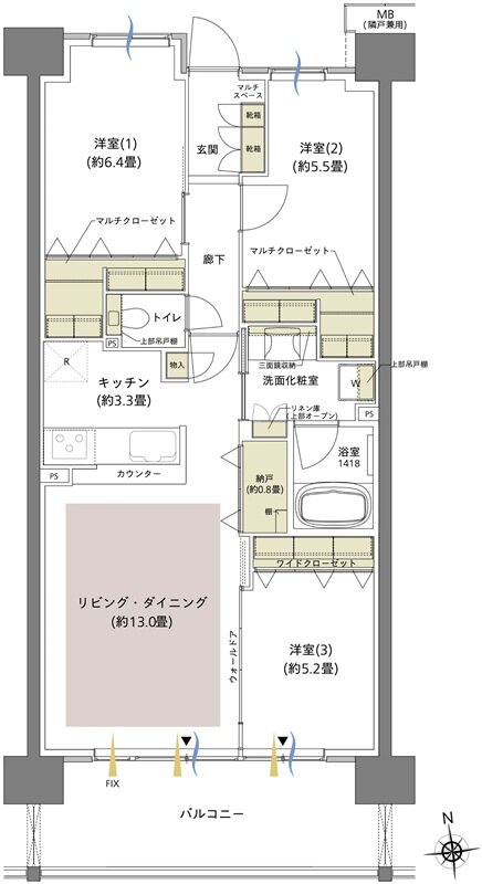船橋山手レジデンス 間取り 1K8 TYPE