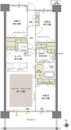 船橋山手レジデンス 間取り 1K8 TYPE