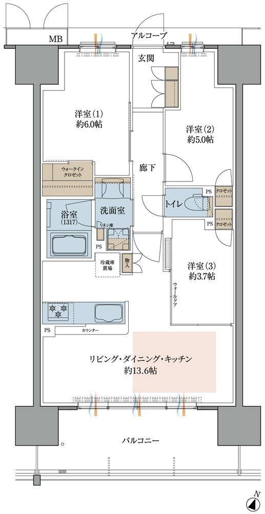 プレティナレジデンス大阪柏原 間取り F TYPE［MENU3］