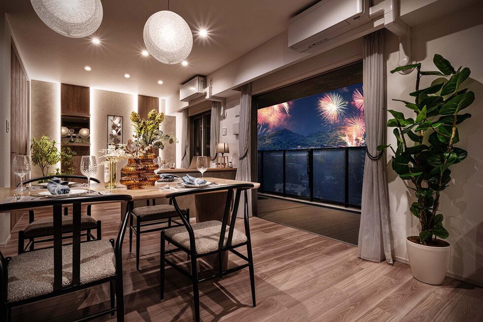 ダイニング完成予想CG（Aタイプ夜景眺望合成）