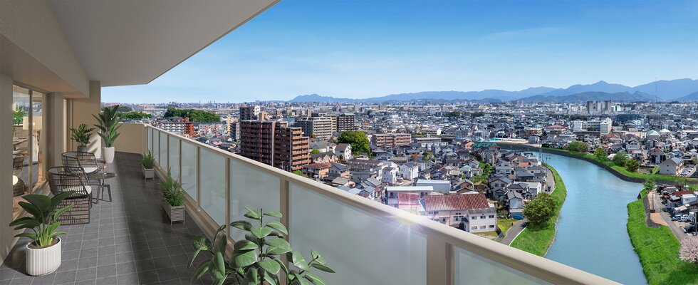バルコニー完成予想CG／最上階 眺望（2026年4月撮影）