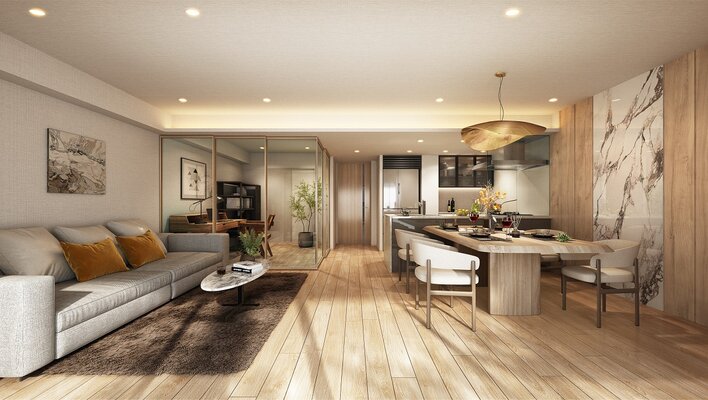 リビング・ダイニング・キッチン完成予想図（Fタイプ／設計変更プラン・分譲済み）