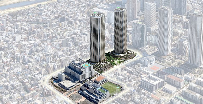 外観完成予想CG＋現地周辺空撮