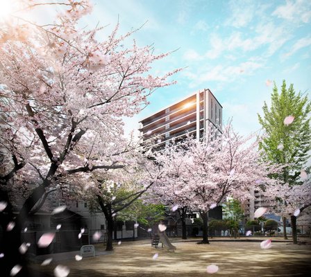 外観完成予想図・銅座公園（徒歩3分）
