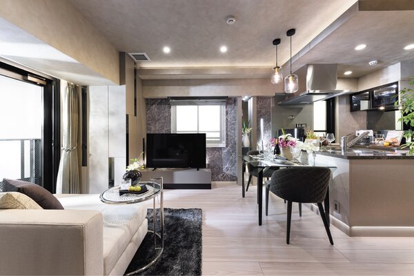 LIVING DINING KITCHEN（モデルルーム Aタイプ／2025年4月撮影）