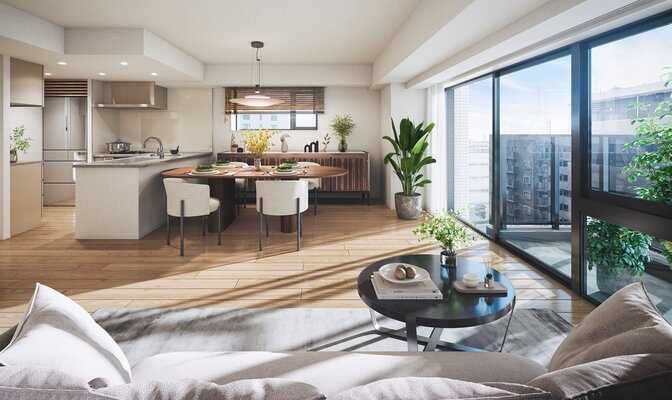 リビング・ダイニング・キッチン完成予想図（E1タイプ／有償設計変更プラン）