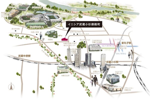武蔵小杉御殿町イラストマップ