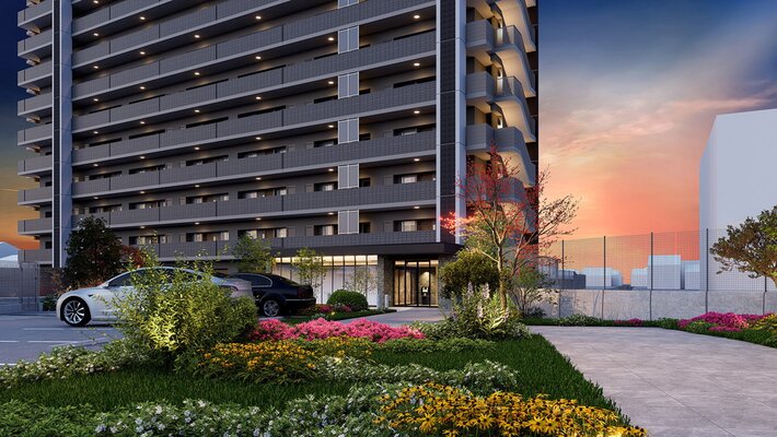 エントランスアプローチ完成予想CG（車寄せ）