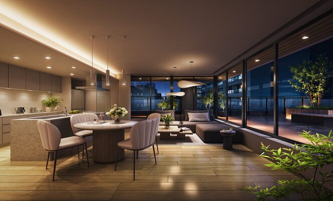 リビング・ダイニング・キッチン完成予想図（Fタイプ／有償設計変更プラン）