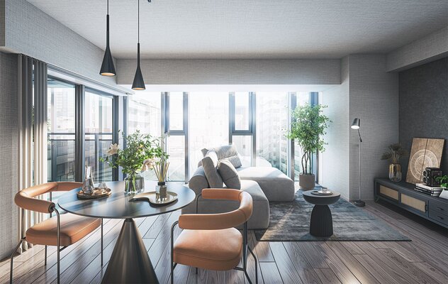 リビング・ダイニング・キッチン完成予想図（Bタイプ／有償設計変更プラン）