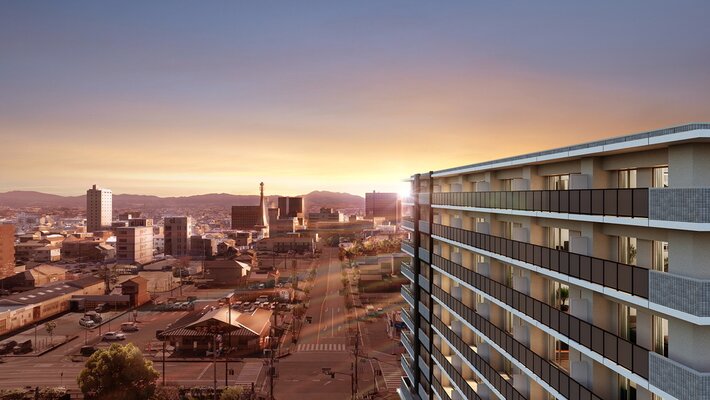 外観完成予想図（眺望合成：2025年11月撮影にCG合成）