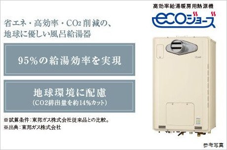 東邦ガスの高効率ガス給湯器エコジョーズ