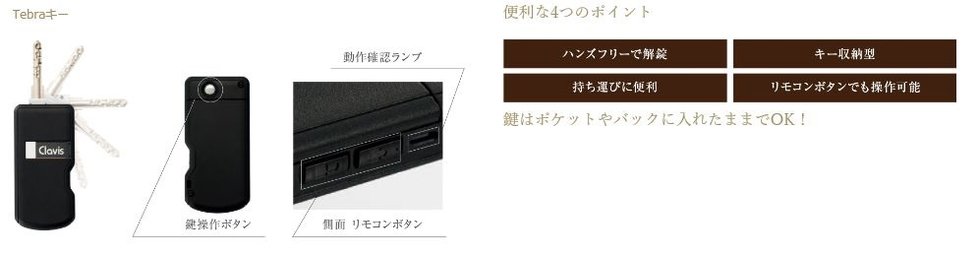 高いセキュリティと優れた操作性を持つハンズフリーのTebraキーシステムを採用。