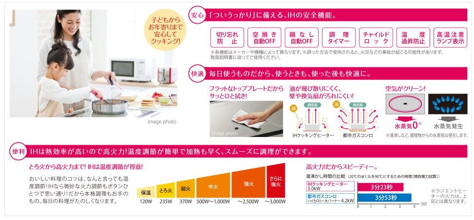 安心を支える安全機能が充実「IHクッキングヒーター」。