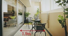 1.9m幅のバルコニー