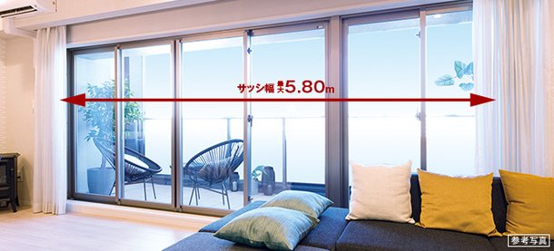 幅最大5.80mのワイドサッシ(Aタイプメニュープランの場合)