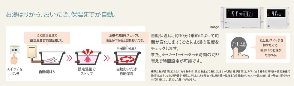 お風呂はりから、おいだき、保温までが自動。