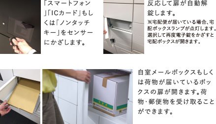 電子錠だから、「スマートフォン」「ICカード」「ノンタッチキー」をかざすだけの簡単解錠。