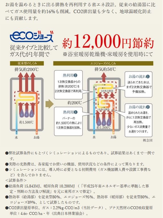高効率ガス暖房給湯器“エコジョ−ズ”