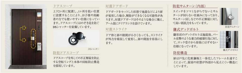 玄関ドアにも、行き届いた安心機能を採用。
