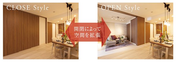 リビング・ダイニングと洋室の床がフラットにつながる
「スライディングドア」